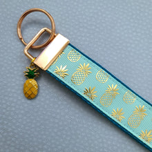 Load image into Gallery viewer, Pineapple Rose Gold Key Chain Fob - Foil printed Golden Pineapples with Adorable Pineapple Charm
