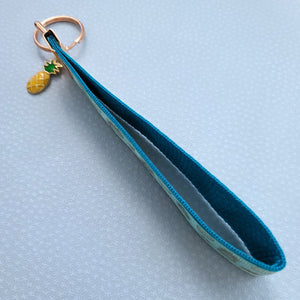 Pineapple Rose Gold Key Chain Fob - Foil printed Golden Pineapples with Adorable Pineapple Charm