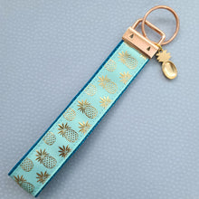 Load image into Gallery viewer, Pineapple Rose Gold Key Chain Fob - Foil printed Golden Pineapples with Adorable Pineapple Charm
