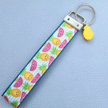 Load image into Gallery viewer, Pineapples and Watermelons Key Fob Wristlet with Pineapple Charm
