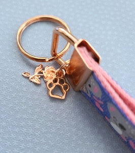 Koalas with Glitter and Hearts Rose Gold Key Chain Fob with Rose Charm