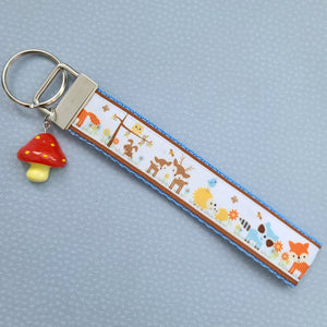Woodland Animals Fox Bunny Deer Porcupine Owl Racoon Bird Key Chain Fob with Mushroom Charm