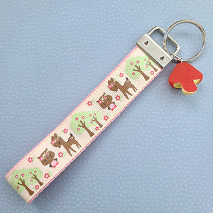 Glittery Deer and Owl Key Chain Fob with Mushroom Charm