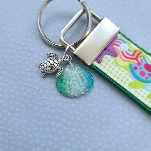 Sea Animal Key Chain Fob with Turtles Dolphins Starfish & Whales includes Dolphin or Turtle Charm