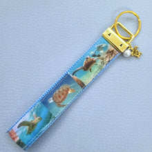 Load image into Gallery viewer, Sea Turtle in Watercolor on Rose Gold Key Chain Fob with Rose Gold Turtle Charm
