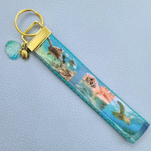 Load image into Gallery viewer, Sea Turtle in Watercolor on Rose Gold Key Chain Fob with Rose Gold Turtle Charm
