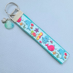 Sea Animal Key Chain Fob with Turtles Dolphins Starfish & Whales includes Dolphin or Turtle Charm