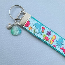 Load image into Gallery viewer, Sea Animal Key Chain Fob with Turtles Dolphins Starfish &amp; Whales includes Dolphin or Turtle Charm
