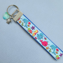 Load image into Gallery viewer, Sea Animal Key Chain Fob with Turtles Dolphins Starfish &amp; Whales includes Dolphin or Turtle Charm
