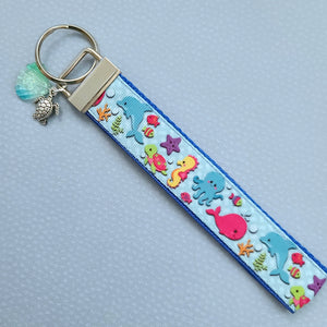 Sea Animal Key Chain Fob with Turtles Dolphins Starfish & Whales includes Dolphin or Turtle Charm