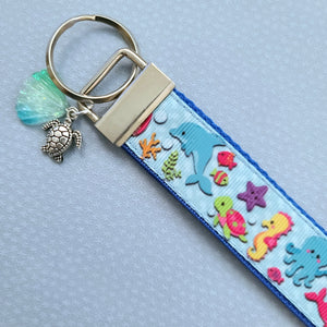 Sea Animal Key Chain Fob with Turtles Dolphins Starfish & Whales includes Dolphin or Turtle Charm