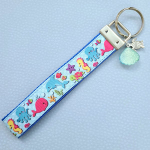 Sea Animal Key Chain Fob with Turtles Dolphins Starfish & Whales includes Dolphin or Turtle Charm