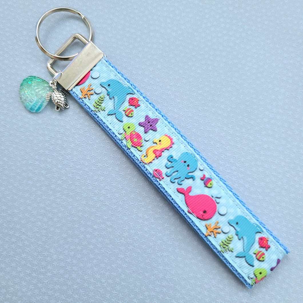Sea Animal Key Chain Fob with Turtles Dolphins Starfish & Whales includes Dolphin or Turtle Charm