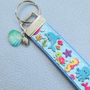Sea Animal Key Chain Fob with Turtles Dolphins Starfish & Whales includes Dolphin or Turtle Charm