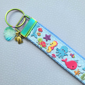 Sea Animal Key Chain Fob with Turtles Dolphins Starfish & Whales includes Dolphin or Turtle Charm