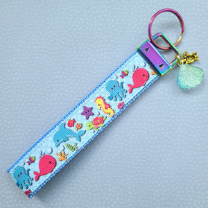 Sea Animal Key Chain Fob with Turtles Dolphins Starfish & Whales includes Dolphin or Turtle Charm