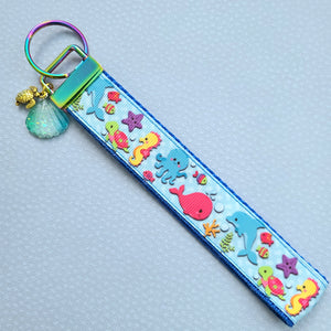 Sea Animal Key Chain Fob with Turtles Dolphins Starfish & Whales includes Dolphin or Turtle Charm