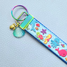 Load image into Gallery viewer, Sea Animal Key Chain Fob with Turtles Dolphins Starfish &amp; Whales includes Dolphin or Turtle Charm
