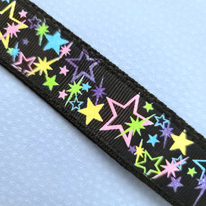 Stars on Black with Glitter on Gold Key Chain Fob with Enameled Star cmCharm