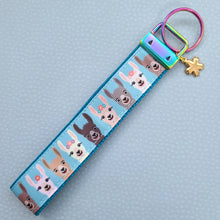 Load image into Gallery viewer, Alpaca Llama on Rainbow Key Chain Fob with Enameled Flower Charm
