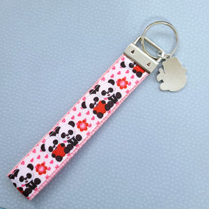 Pandas Holding Hearts Key Chain Fob with Charm