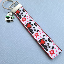 Load image into Gallery viewer, Pandas Holding Hearts Key Chain Fob with Charm
