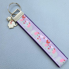 Load image into Gallery viewer, Elephant Mommy &amp; Baby Love Sparkles on Rose Gold Key Chain Fob with Rose Charm
