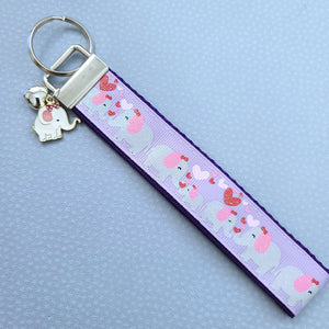 Elephant Mommy & Baby Love Sparkles on Rose Gold Key Chain Fob with Rose Charm