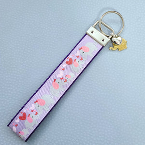 Elephant Mommy & Baby Love Sparkles on Rose Gold Key Chain Fob with Rose Charm