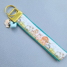 Load image into Gallery viewer, Farm Animals in Watercolor on Yellow Gold Key Chain Fob includes Cow &amp; Duck Charm
