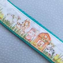 Load image into Gallery viewer, Farm Animals in Watercolor on Yellow Gold Key Chain Fob includes Cow &amp; Duck Charm
