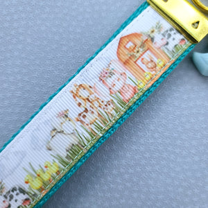 Farm Animals in Watercolor on Yellow Gold Key Chain Fob includes Cow & Duck Charm