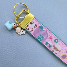Load image into Gallery viewer, Farm Animals Cuteness Overload on Rose or Yellow Gold Key Chain Fob includes Duck and Cow Charm
