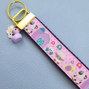 Farm Animals Cuteness Overload on Rose or Yellow Gold Key Chain Fob includes Duck and Cow Charm