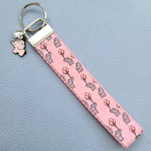 Load image into Gallery viewer, Elephants with Balloons on Silver Key Chain Fob with Enameled Elephant Charm
