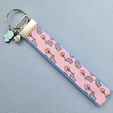 Load image into Gallery viewer, Elephants with Balloons on Silver Key Chain Fob with Enameled Elephant Charm
