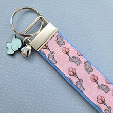 Load image into Gallery viewer, Elephants with Balloons on Silver Key Chain Fob with Enameled Elephant Charm
