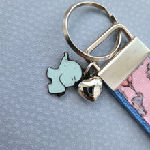 Load image into Gallery viewer, Elephants with Balloons on Silver Key Chain Fob with Enameled Elephant Charm
