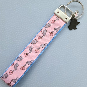 Elephants with Balloons on Silver Key Chain Fob with Enameled Elephant Charm