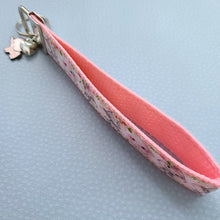 Load image into Gallery viewer, Elephants Mom and Baby in Watercolor on Silver Key Chain Fob with Enameled Elephant Charm
