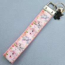 Load image into Gallery viewer, Elephants Mom and Baby in Watercolor on Silver Key Chain Fob with Enameled Elephant Charm
