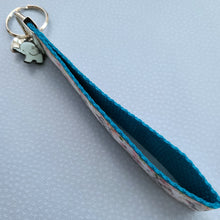 Load image into Gallery viewer, Elephants Mom and Baby in Watercolor on Silver Key Chain Fob with Enameled Elephant Charm
