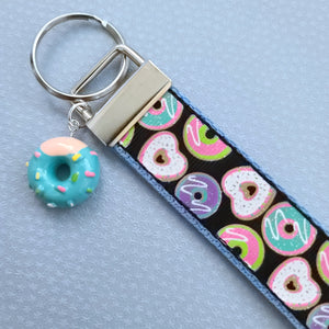 Donuts with Sparkles Key Chain Fob Wristlet with Yummy Donut Charm