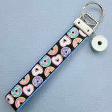 Load image into Gallery viewer, Donuts with Sparkles Key Chain Fob Wristlet with Yummy Donut Charm

