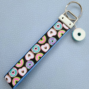 Donuts with Sparkles Key Chain Fob Wristlet with Yummy Donut Charm