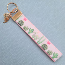 Load image into Gallery viewer, Cactus Succulents Bling on Rose Gold Key Chain Fob includes Rose Charm
