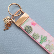Load image into Gallery viewer, Cactus Succulents Bling on Rose Gold Key Chain Fob includes Rose Charm
