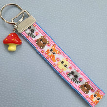 Load image into Gallery viewer, Anime Animals Cat, Bear, Squirrel, Racoon with Cherry Blossoms Silver Key Chain Fob with Key Charm
