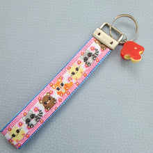 Load image into Gallery viewer, Anime Animals Cat, Bear, Squirrel, Racoon with Cherry Blossoms Silver Key Chain Fob with Key Charm
