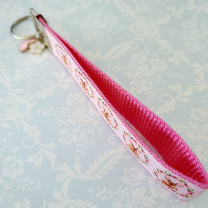 Bunny in a Wreath Silver Key Chain Fob with Rose Charm